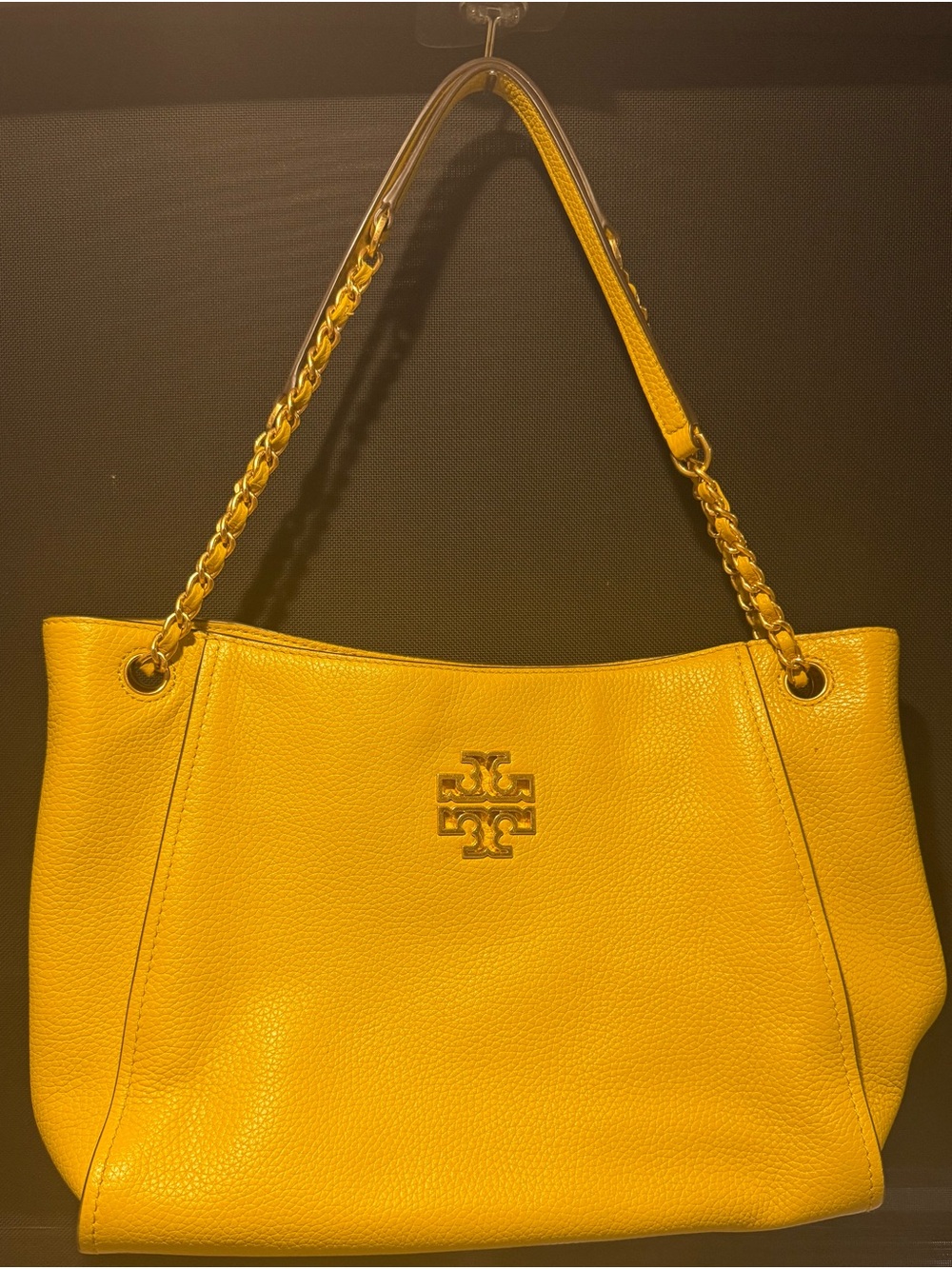 Tory Burch Bright Yellow Pebbled Leather Chain-Handle Shoulder Bag
